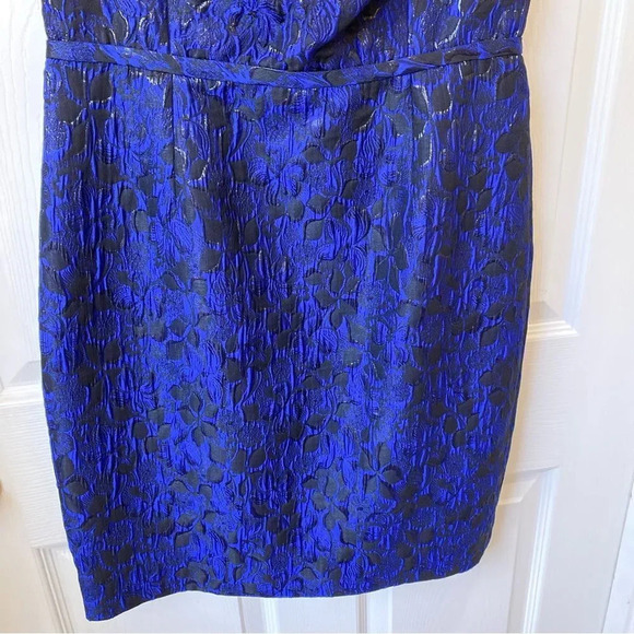 RICKIE FREEMAN TERI JON Off Shoulder Jacquard Dress Royal Blue Size 8 Cocktail - Picture 5 of 6